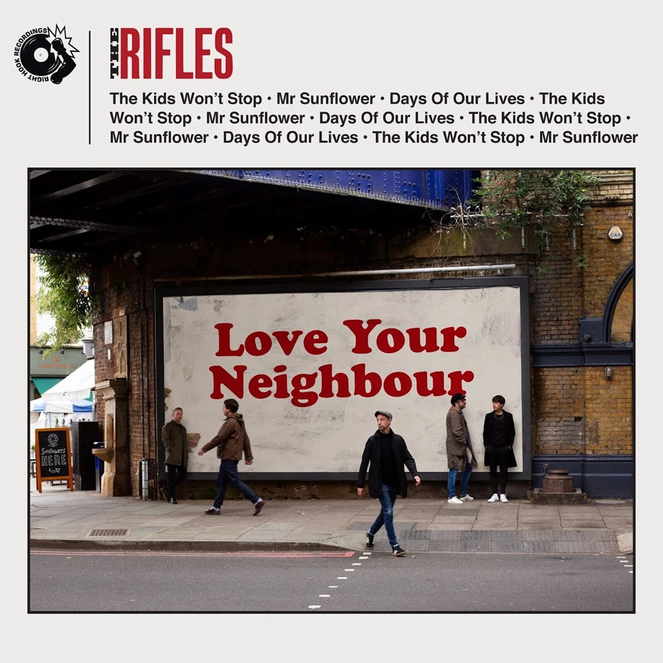 Vinyl record cover featuring a street scene with people walking.
