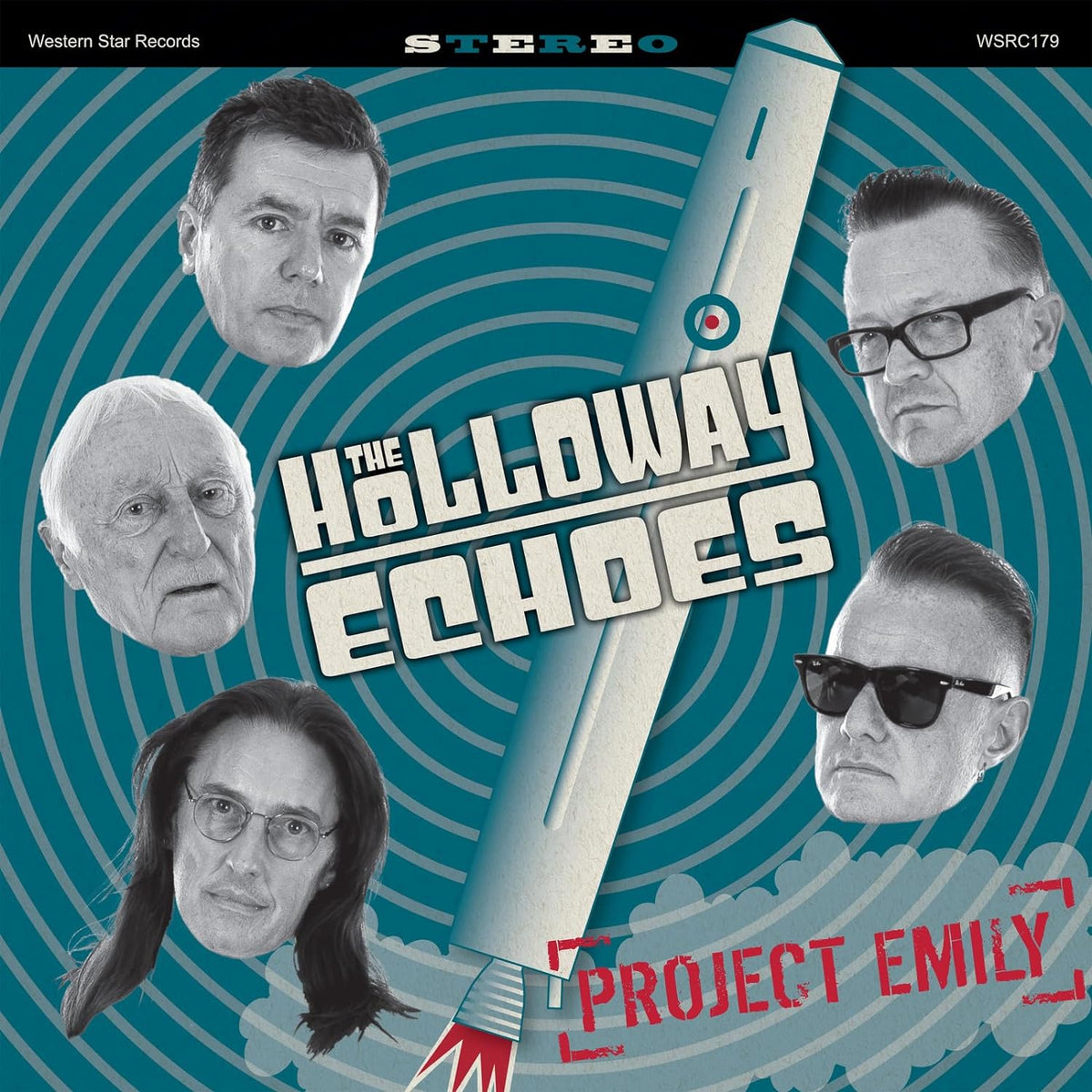 CD cover for "The Holloway Echoes - Project Emily" featuring four men’s portraits.