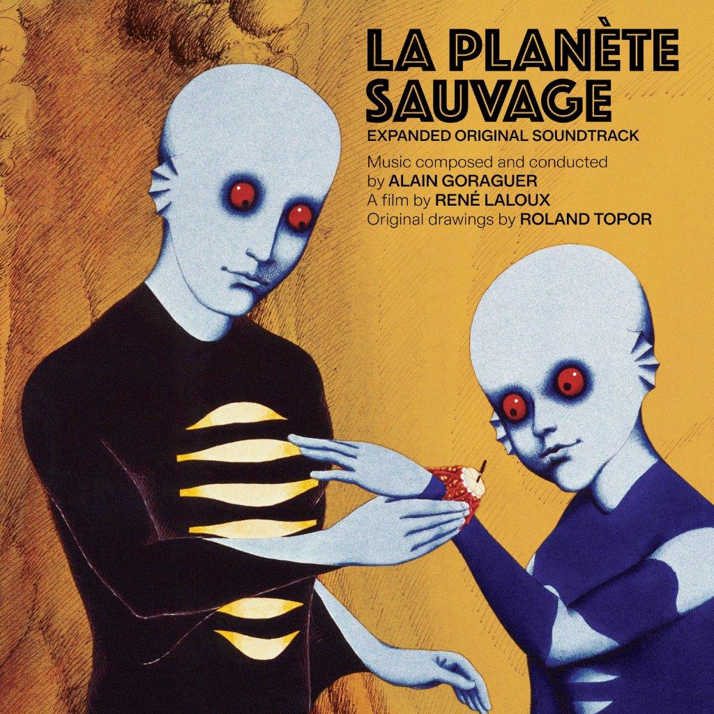 "Album cover featuring two bald, blue-tinged figures with red eyes on orange background."