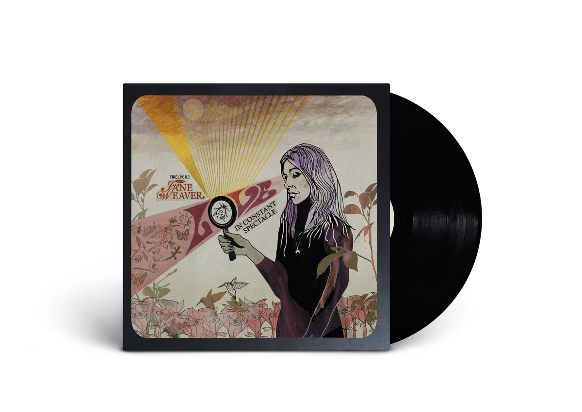 Vinyl record cover for Jane Weaver’s “Love in Constant Spectacle,” featuring illustrated artwork.