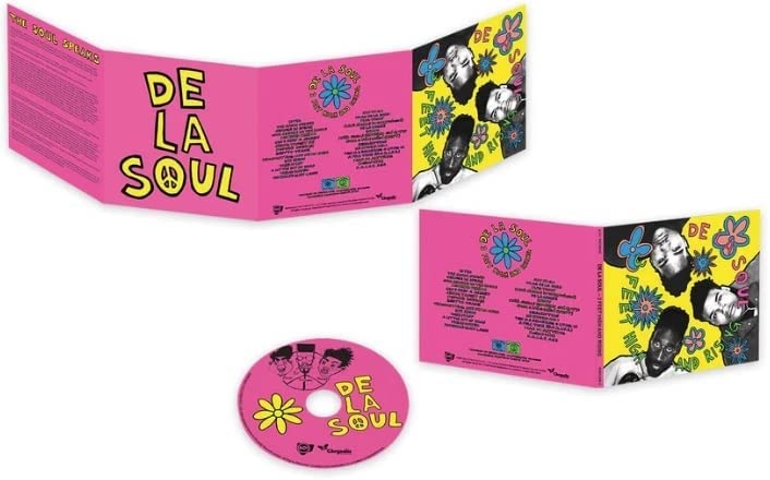 "CD case and disc for 'De La Soul' album, featuring pink and yellow artwork."