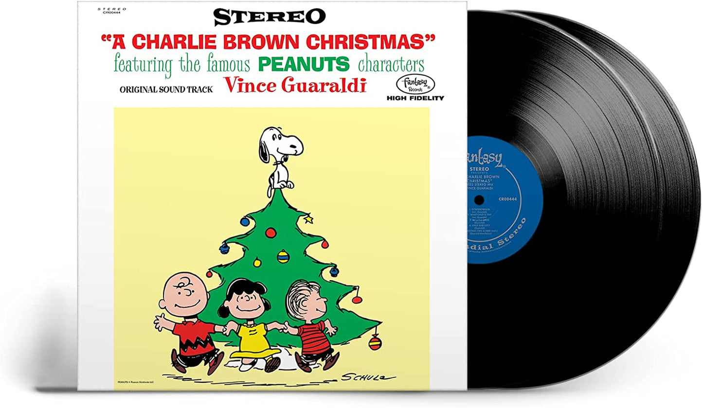 “A Charlie Brown Christmas” double vinyl record with Peanuts characters.