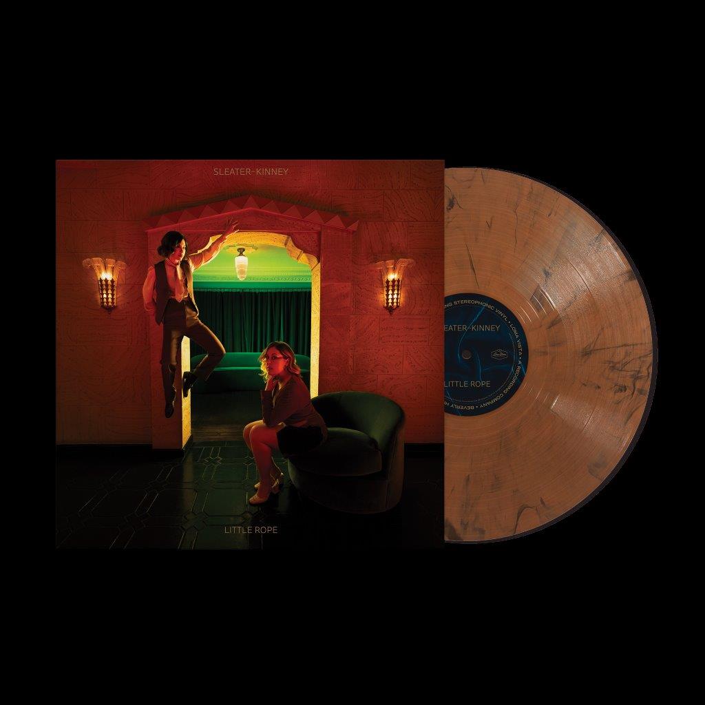 Sleater-Kinneyās āLittle Ropeā orange vinyl LP with album cover art.
