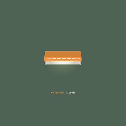 Orange storefront illustration on a dark green background with text below.