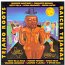 "Album cover with a wooden statue and dancing figures under a full moon."