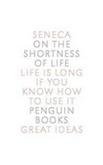 "Book cover with title 'Seneca on the Shortness of Life' in red and black text."