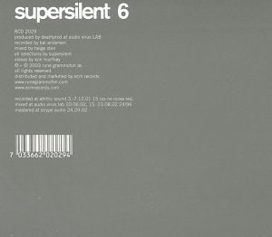 Dark gray CD cover for Supersilent 6 with barcode and text details.