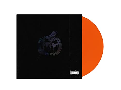 Vinyl record with orange disc and black cover featuring a carved pumpkin.