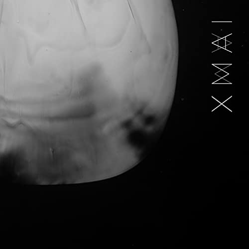 Abstract grayscale image of a blurred sphereC spherical object against a black background.