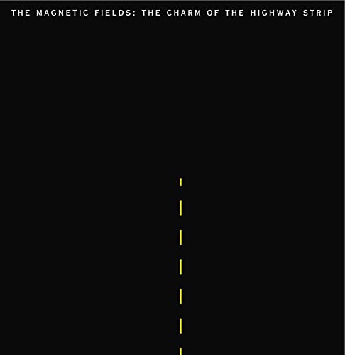 Black vinyl record cover with a yellow dashed highway line.