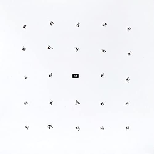 White album cover with small, scattered black figures and a central "64".