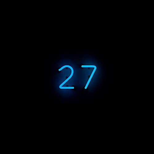 Bright blue neon number 27 against a completely black background.