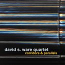 A CD cover with abstract, horizontal, multicolored stripes on a black background.