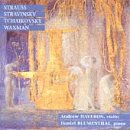 Blurry image of a CD cover featuring abstract figures and text in blue rectangles.