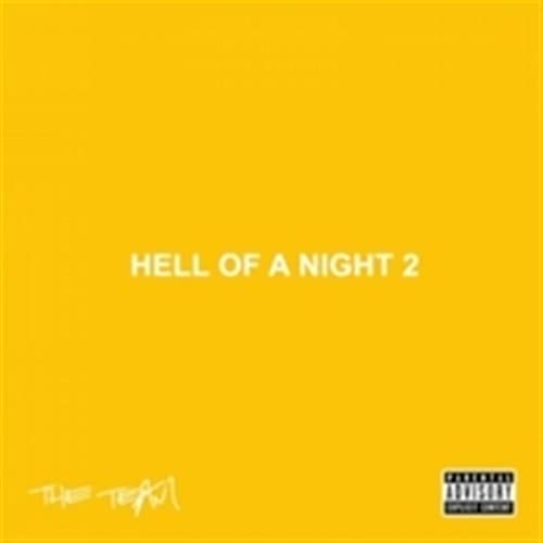 Yellow album cover with white text “HELL OF A NIGHT 2” and artist signature.