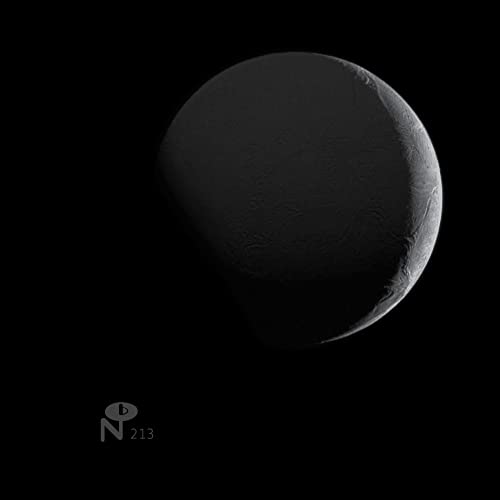 Black and grey textured moon image with a small logo at bottom.