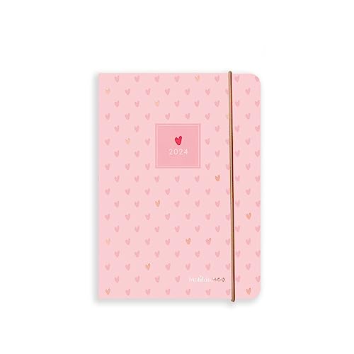 Matilda Moo 2024 Diary - A6 - Day a Page Layout - Elastic Closure - 80gsm Paper - Rose Gold Detail - Pink
