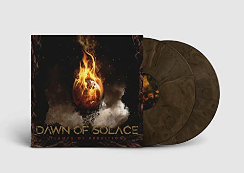 Vinyl record album cover with flaming orb and two marbled black discs.
