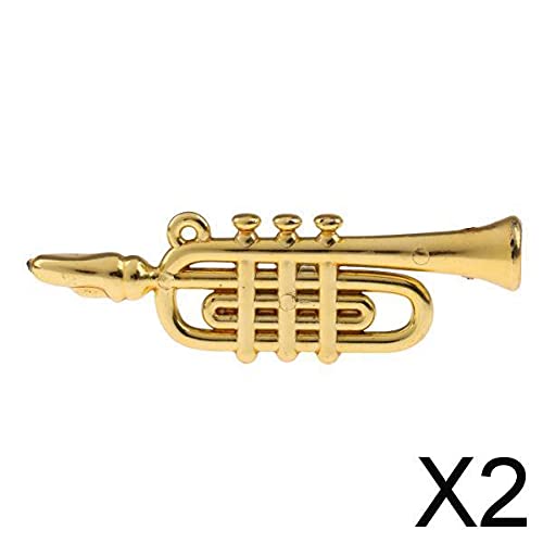 Golden miniature trumpet charm with looping wire, quantity two shown.