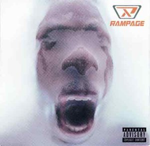 CD cover: distorted face screaming, with a red "R" logo and warning label.