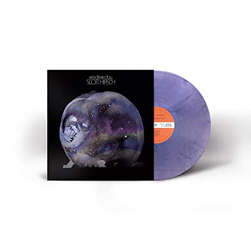 Vinyl record with purple swirl and cover featuring a cosmic sphere.