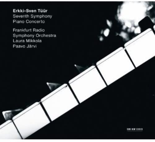 CD cover with piano keys and text listing composers and orchestra.