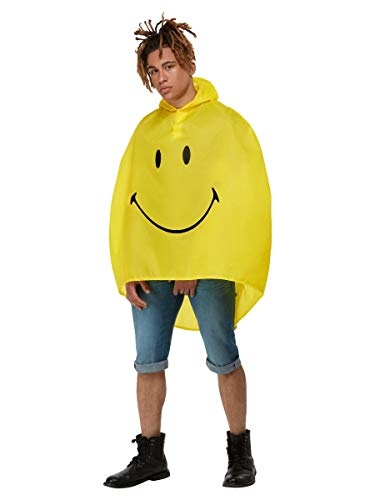 Smiffys 52263 Officially Licensed Smiley Party Poncho, Unisex Adult, Yellow, One Size