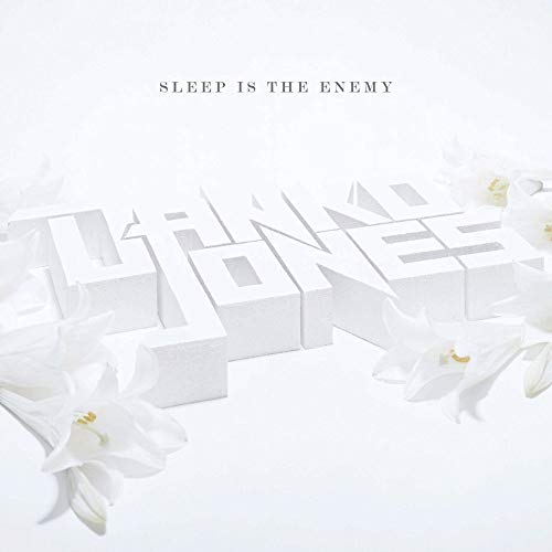 White album cover for Danko Jones’ “Sleep Is The Enemy” with lilies.