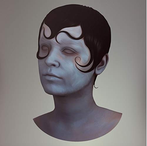 A vinyl record cover featuring a painted portrait of a person with abstract face design.