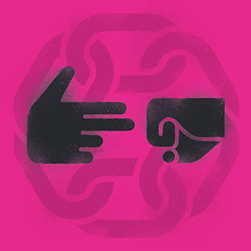 Pink album cover with black hands and a question mark design.