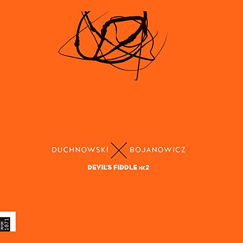 Orange CD cover with black abstract lines and text: "Duchnowski x Bojanowicz".