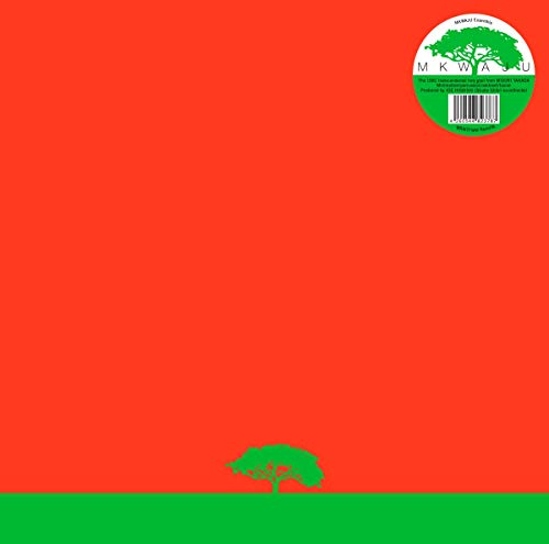 Vinyl cover with a bright orange background, a green base, and a small tree.