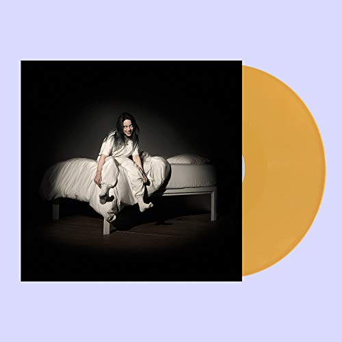 Vinyl record sleeve with a woman sitting on a bed, partially revealing a yellow vinyl.