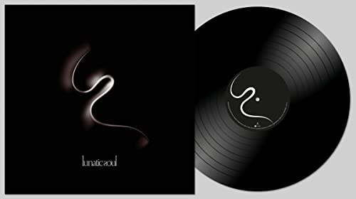 Black vinyl record with abstract white swirl design on cover and label.