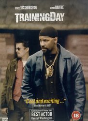 DVD cover for "Training Day" featuring Denzel Washington and Ethan Hawke.