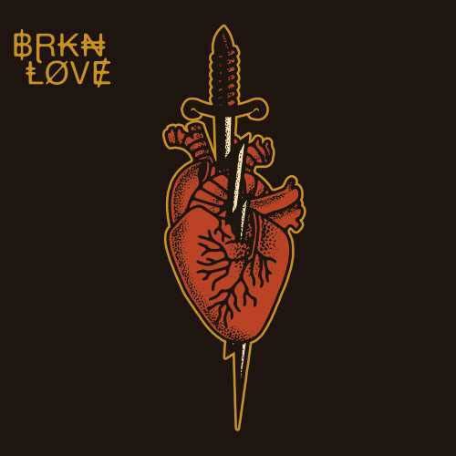 BRKN LOVE CD cover: a red heart pierced by a golden dagger.
