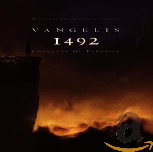 CD cover for Vangelis’ “1492: Conquest of Paradise” with fiery landscape.