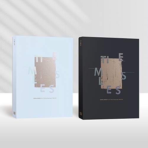 Two Super Junior “Timeless” CD packages, one light blue, one dark gray.
