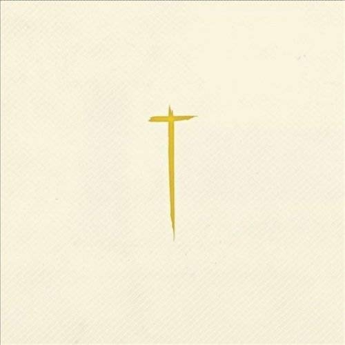A vinyl record sleeve featuring a simple, yellow cross on a beige background.