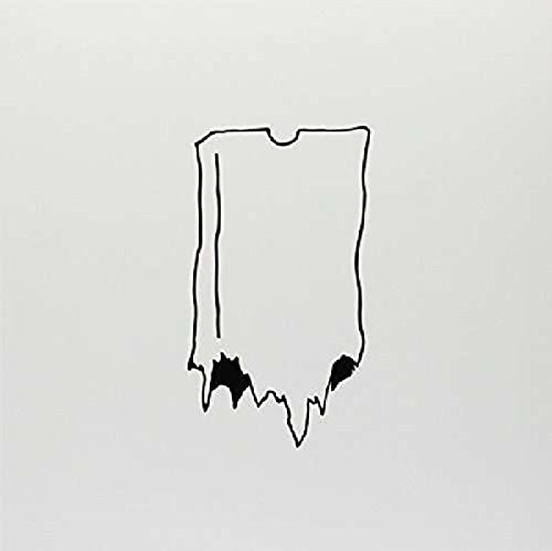 Black and white abstract drawing of a shield-like shape on a white background.
