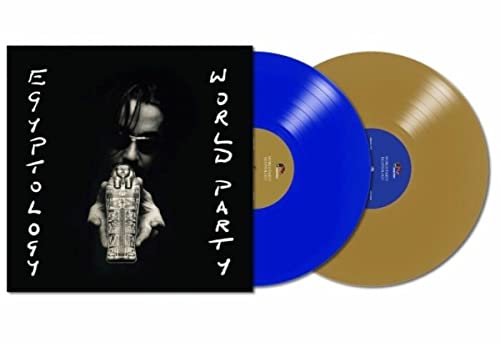World Party’s “Egyptology” vinyl record, blue and gold discs, album cover shown.