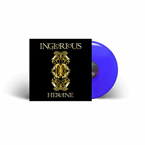 Inglorious “Heroine” vinyl record with blue disc and gold cover art.