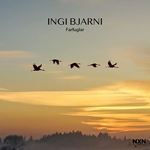 CD cover with a golden sky, silhouetted birds, and forest below.
