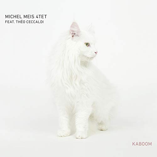 CD cover featuring a white cat with pink ears, text “Kaboom”.