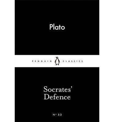 Black book cover with white text, featuring "Plato" and "Socrates' Defence" with Penguin Classics logo.