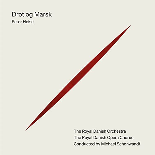 CD cover for Peter Heise's Drot og Marsk featuring a diagonal red slash on beige.