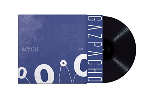 Blue album cover with white text and a black vinyl record.