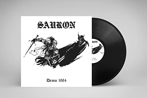 Sauron "Demo 1984" vinyl record with knight and dark figure artwork.