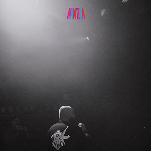 CD cover: Back of man’s head with colorful text and smoky background.