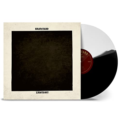 Graveyard "Lights Out" vinyl record with black and white swirl pattern.